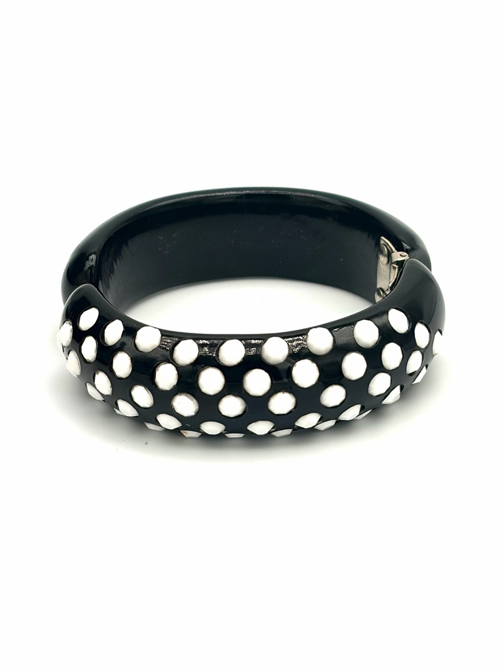 Vintage Weiss Black & White Collectible Dome Thermoset Clamper Bangle Bracelet